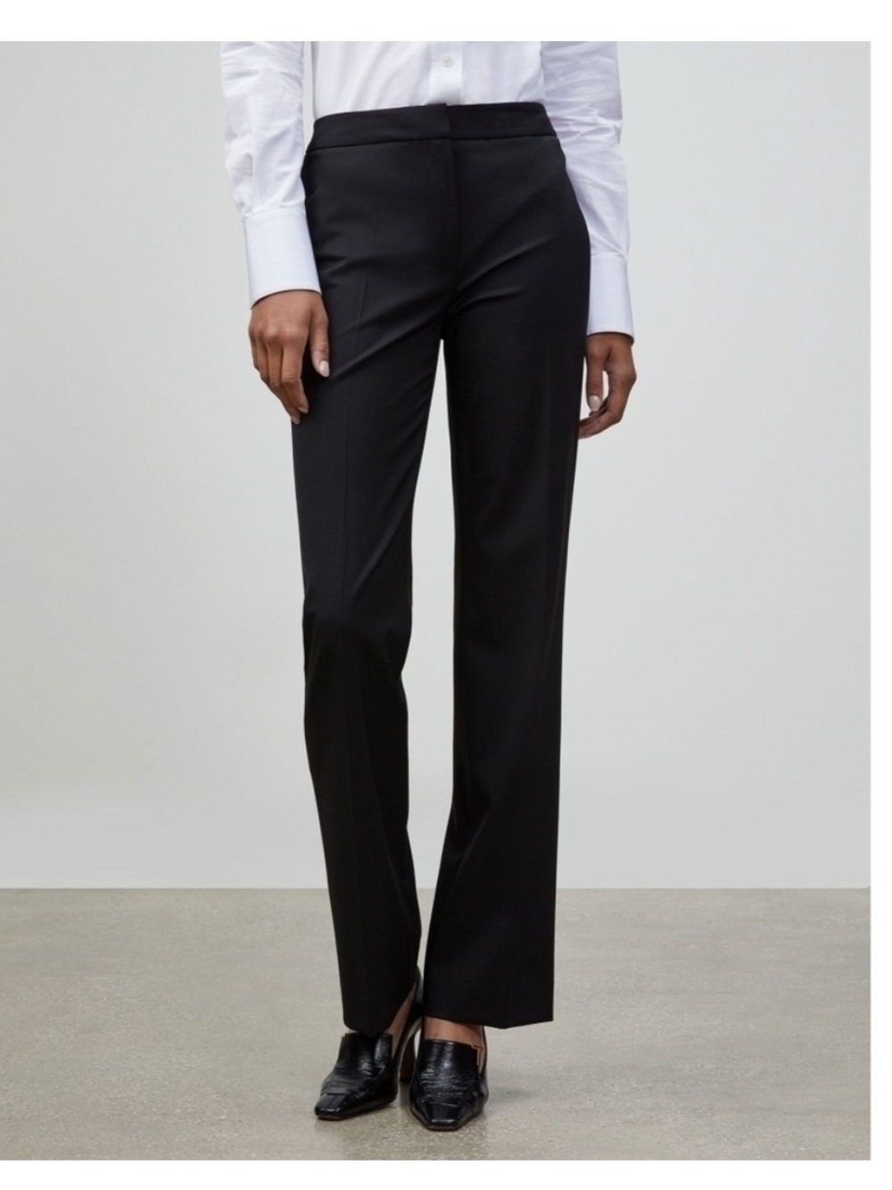 Lafayette 148 New York Black Virgin Wool Menswear Straight Leg Trousers Size 10
